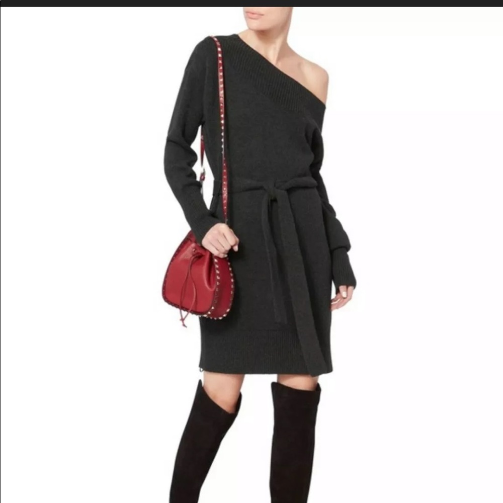 Intermix green belted sweater dress off shoulder